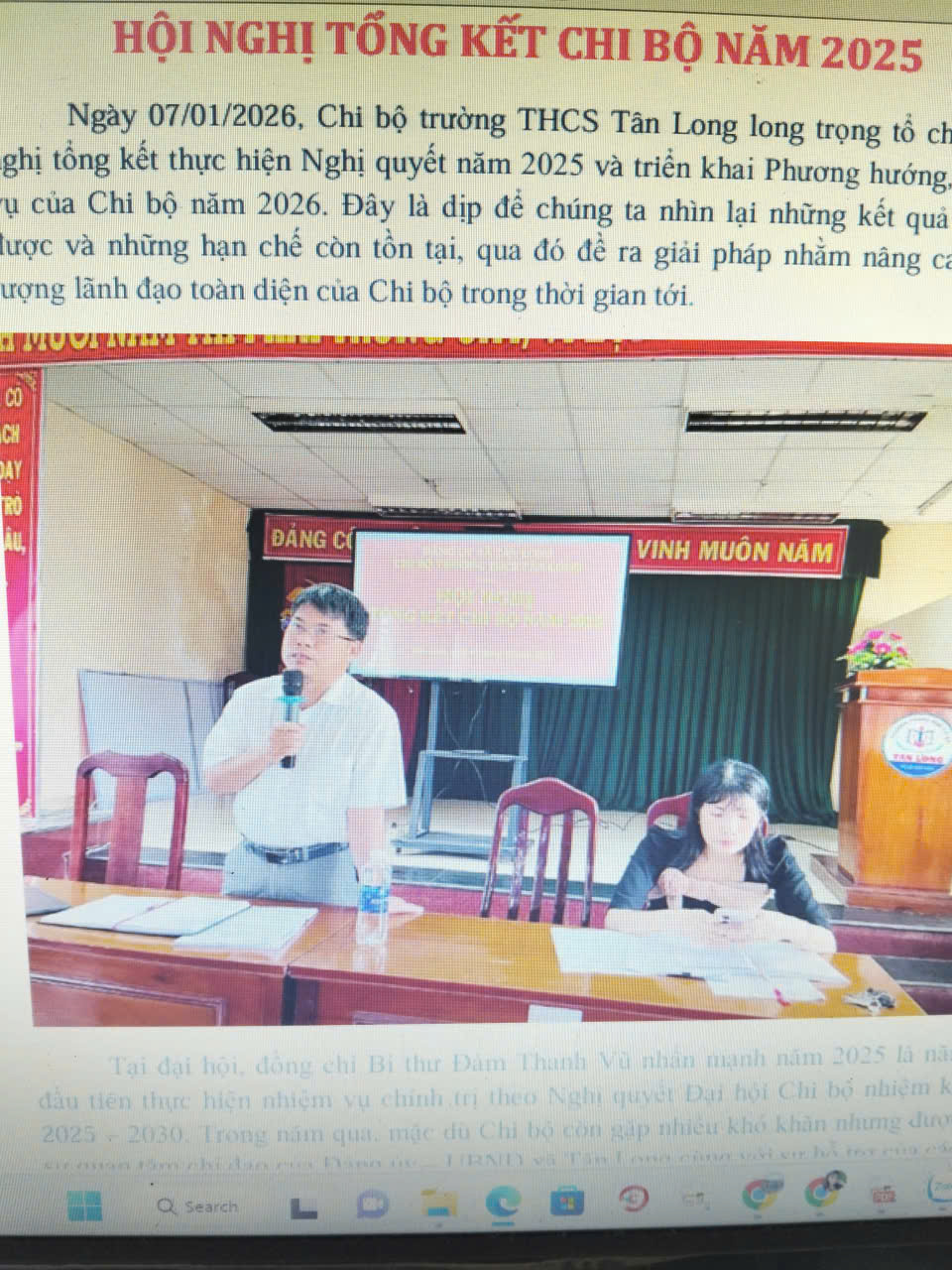 TRƯỜNG THCS TÂN LONG TỔ CHỨC HỘI NGHỊ TỔNG KẾT CHI BỘ NĂM 2025