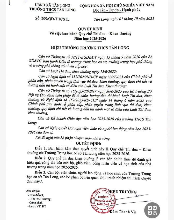 QUYẾT ĐỊNH BAN HÀNH QUY CHẾ ĐI ĐUA KHEN THƯỞNG 2025 - 2026